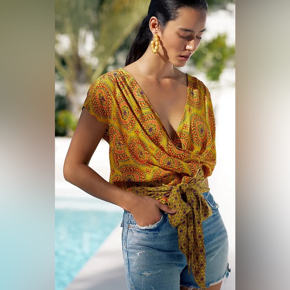 Anthropologie Maeve Cap-Sleeved Blouse
